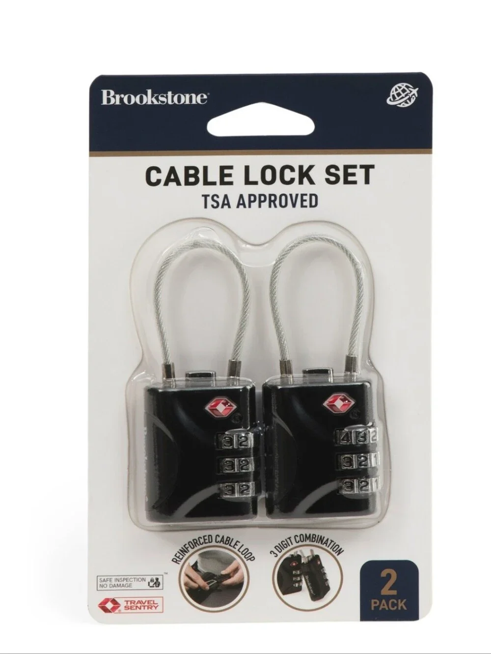🪷3/$20🪷  NWT Brookstone Suitcase  Cable Lock Set BLACK TSA Approved 2-Pack Set